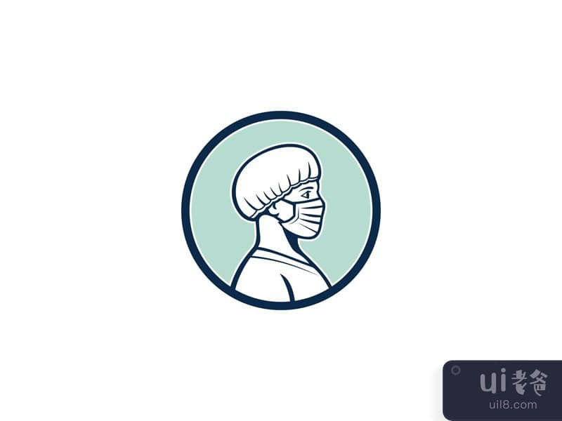 Female Nurse Wearing Face Mask Side Profile Mascot