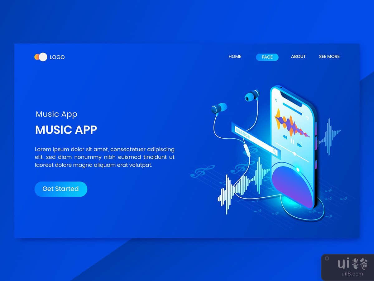 Online Music App Isometric Concept Landing Page