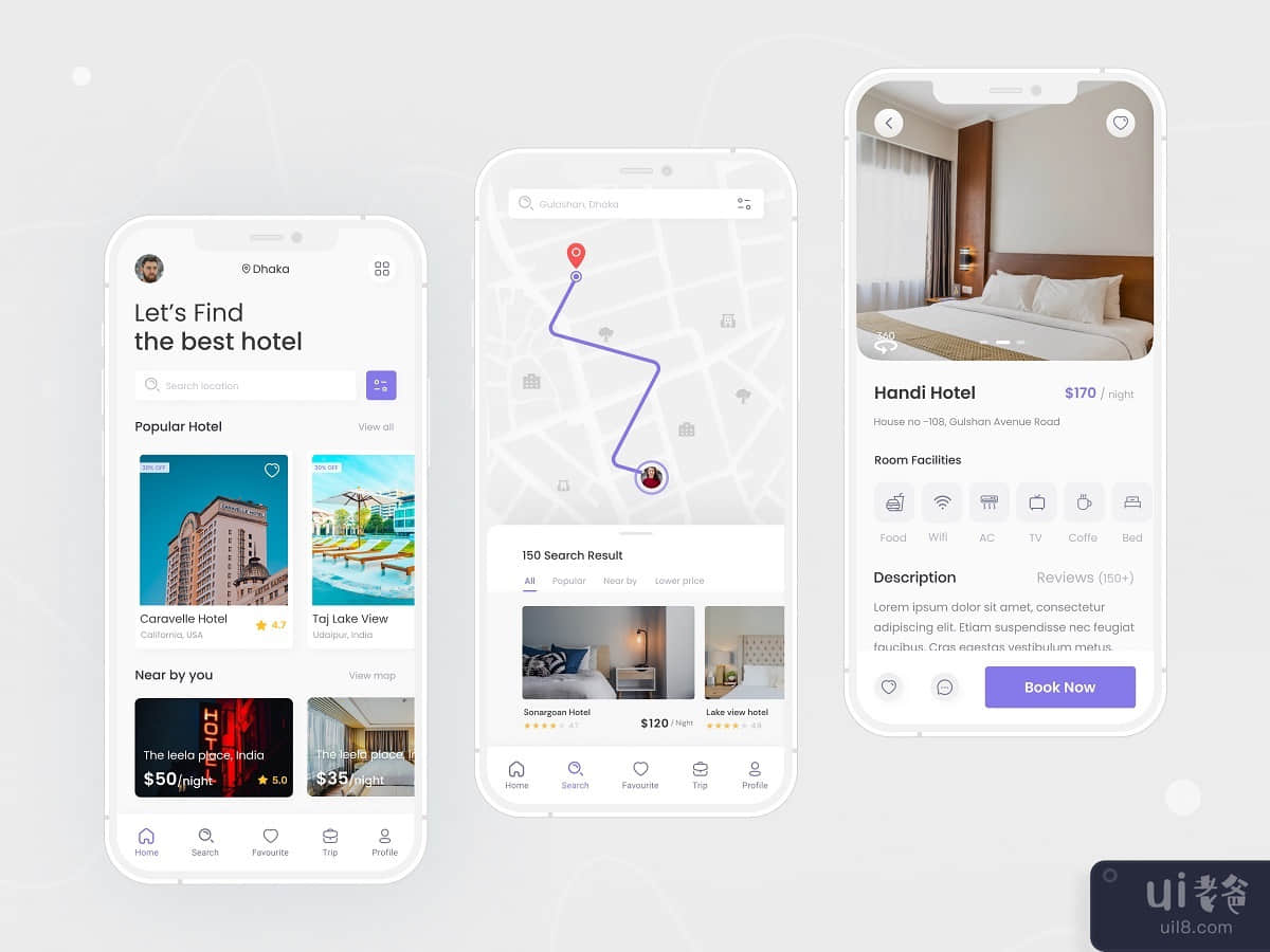 Hotel Booking mobile iOS App UI kits