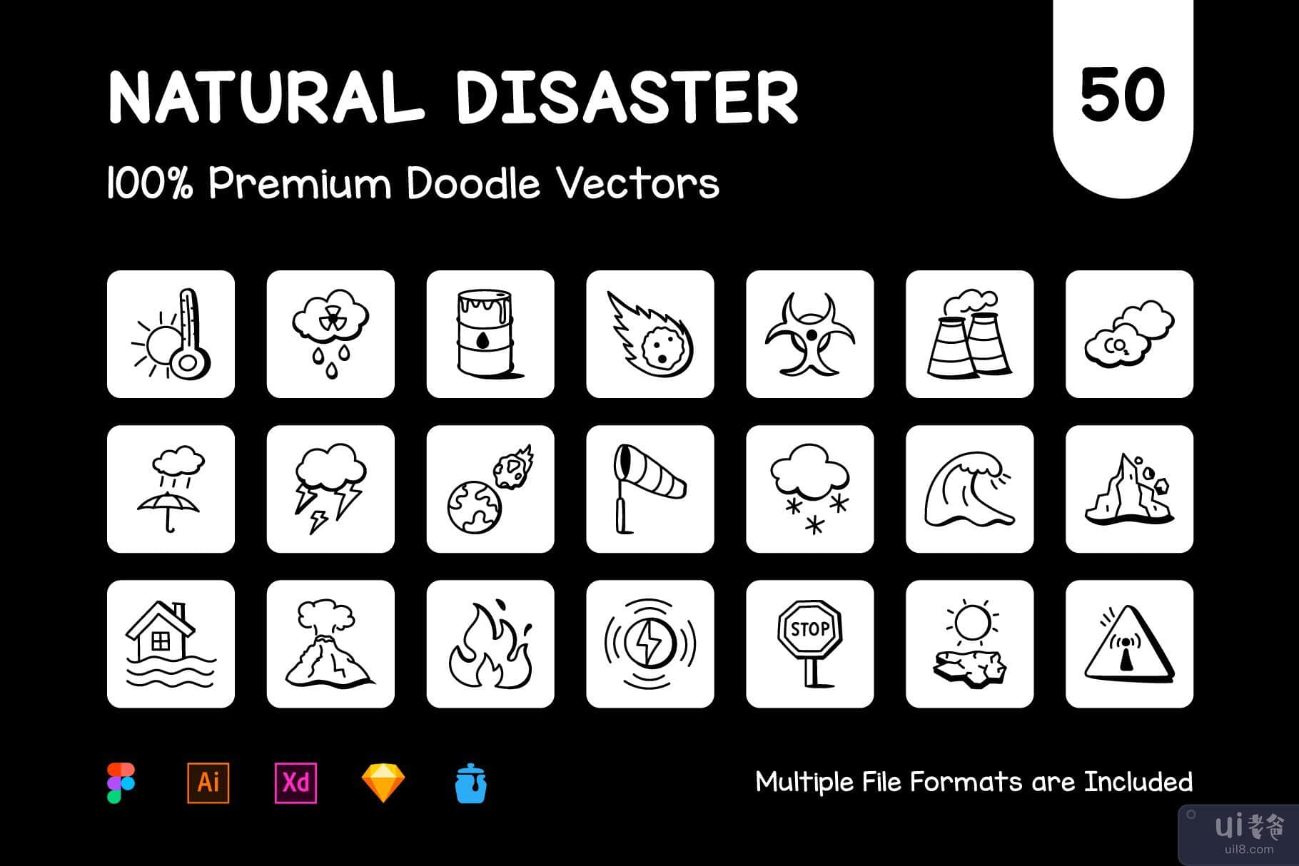 50 平自然灾害矢量图标(50 Flat Natural Disaster Vector Icons)插图6