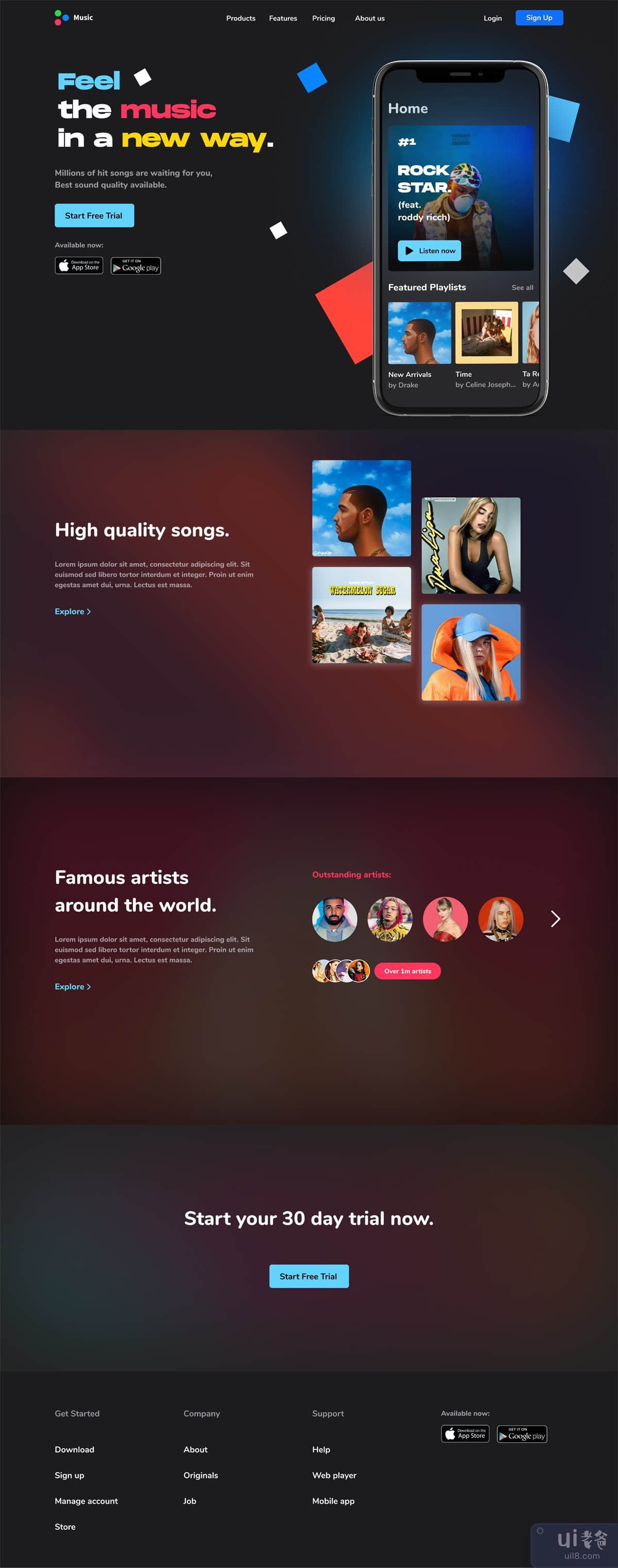 音乐登陆页面 - UI/UX 设计(Music Landing Page - UI/UX Design)插图