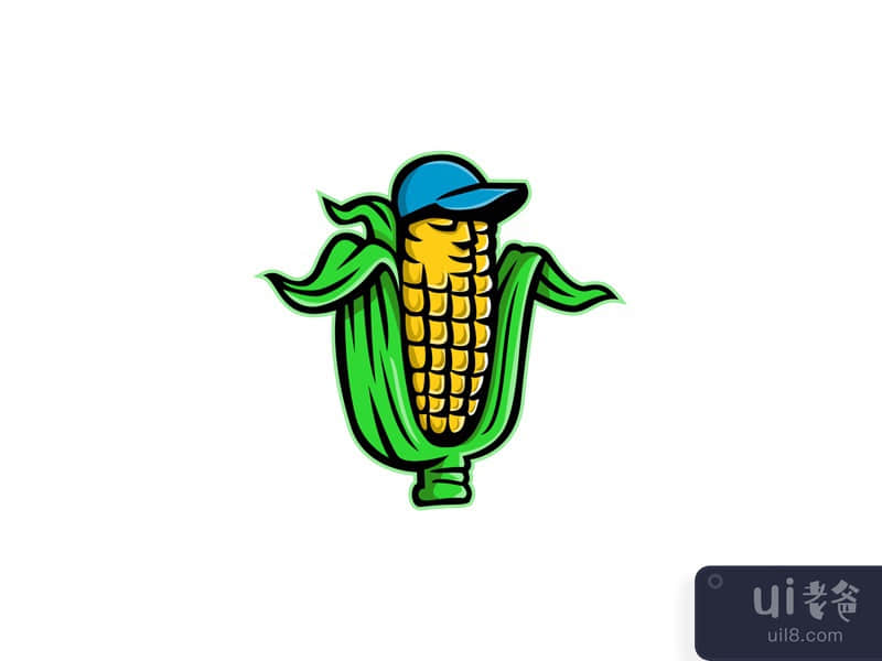 Corn on Cob With Baseball Hat Mascot