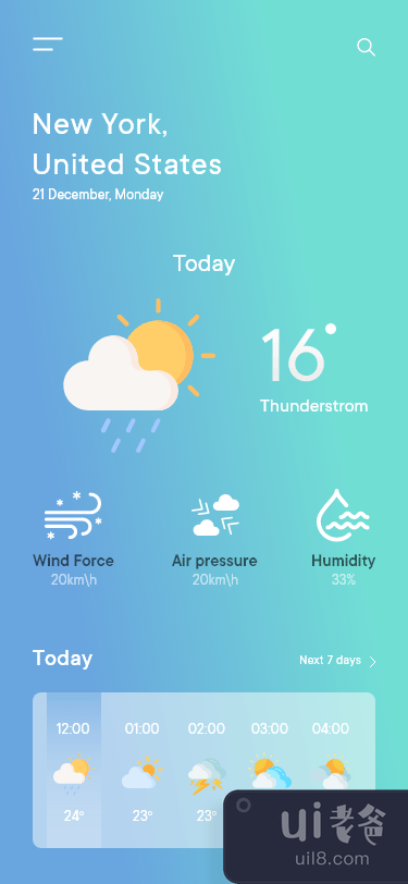 现代天气应用程序 UI 概念(Modern Weather app Ui Concept)插图