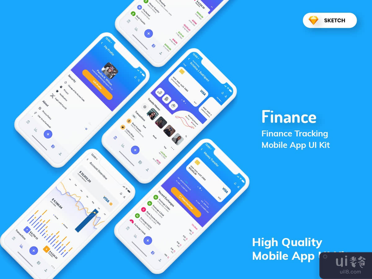Finance Tracking Mobile App UI Kit Light Version (SKETCH)