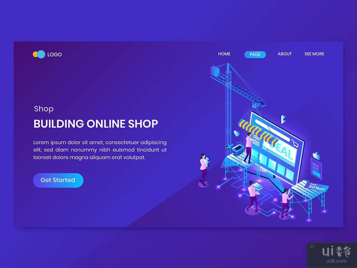 Building Online Shop Isometric Concept Landing Page