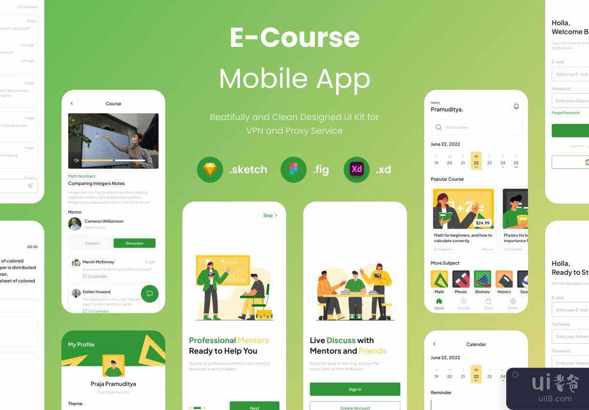 电子课程移动应用程序 UI KIT(E-Course Mobile App UI KIT)插图