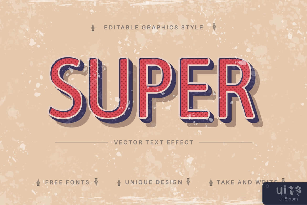 超级复古 - 可编辑的文字效果，字体样式(Super Retro - Editable Text Effect, Font Style)插图