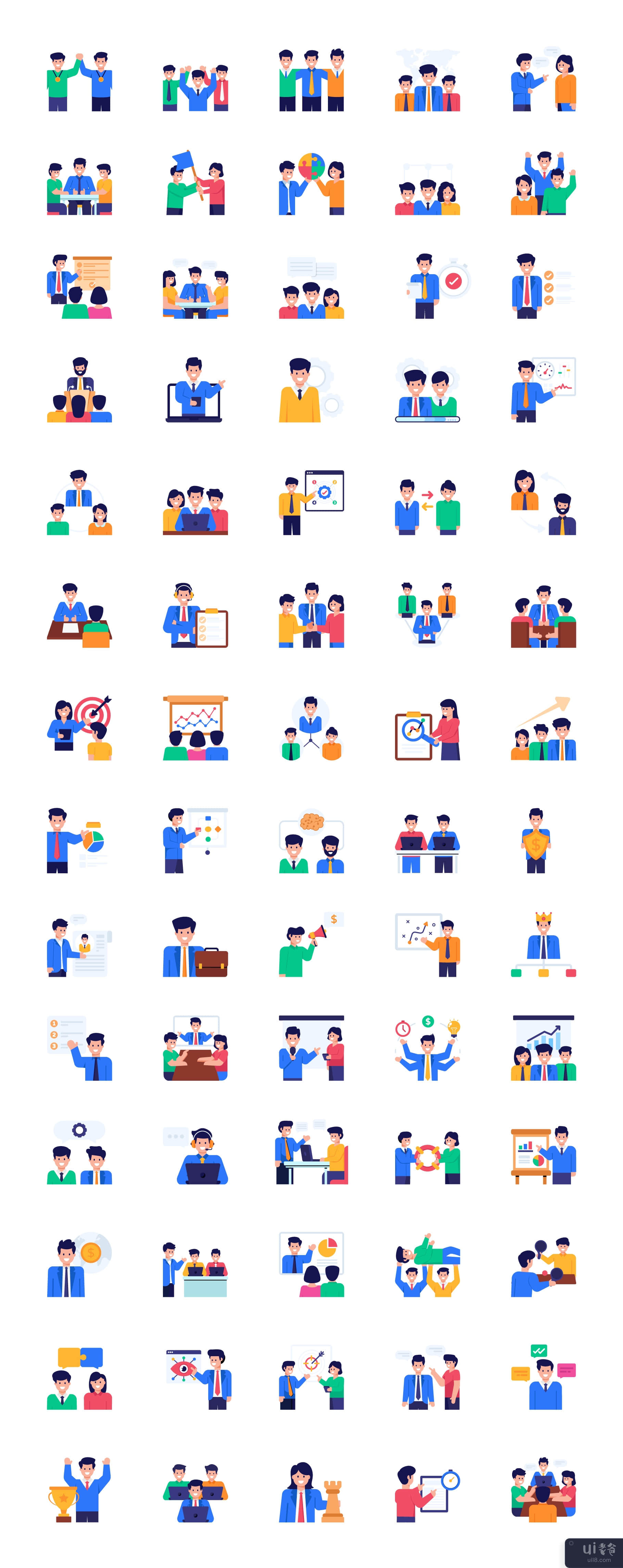 70 团队合作字符矢量图标(70 Teamwork Character Vector Icons)插图