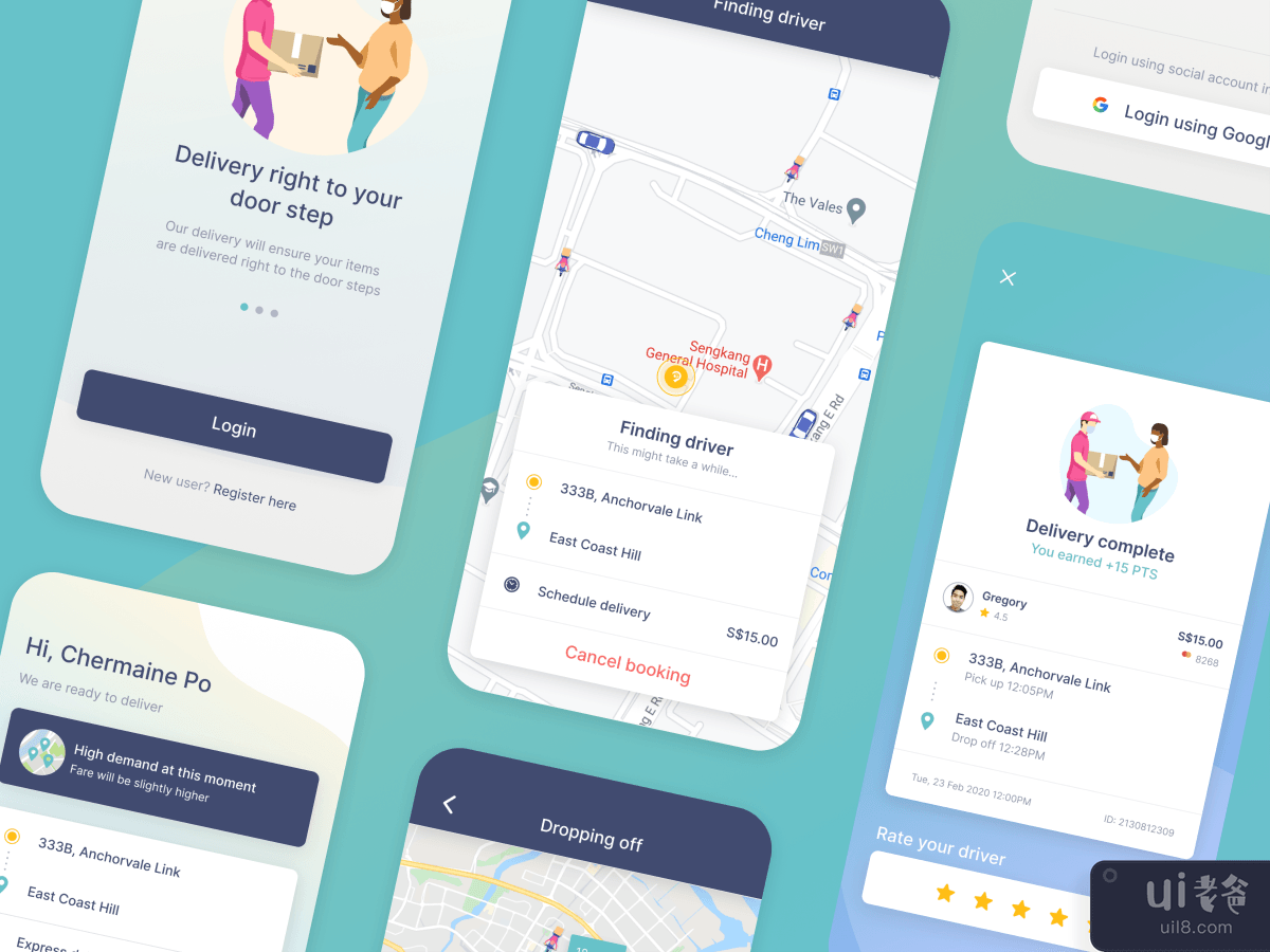 Movee - 用于送货和司机应用的 UI 套件(Movee - UI kit for delivery and driver app)插图