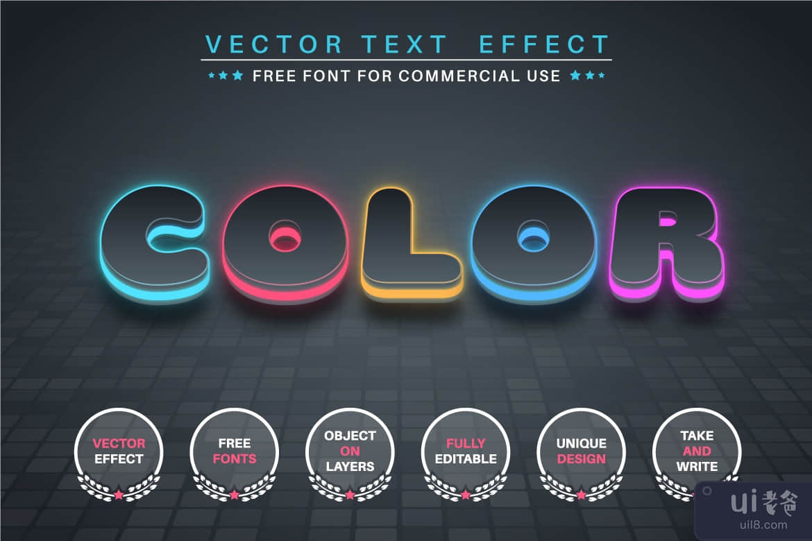 颜色层 - 可编辑的文本效果、字体样式(Color Layer - editable text effect, font style)插图