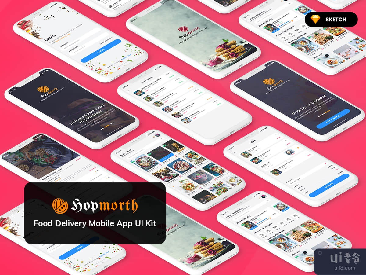 Hopmorth-Restaurant Mobile App UI Kit Light (SKETCH)