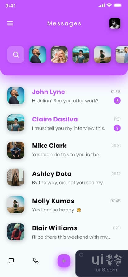 消息和语音通话 - iOS App Concept(Message & Voice call - iOS App Concept)插图