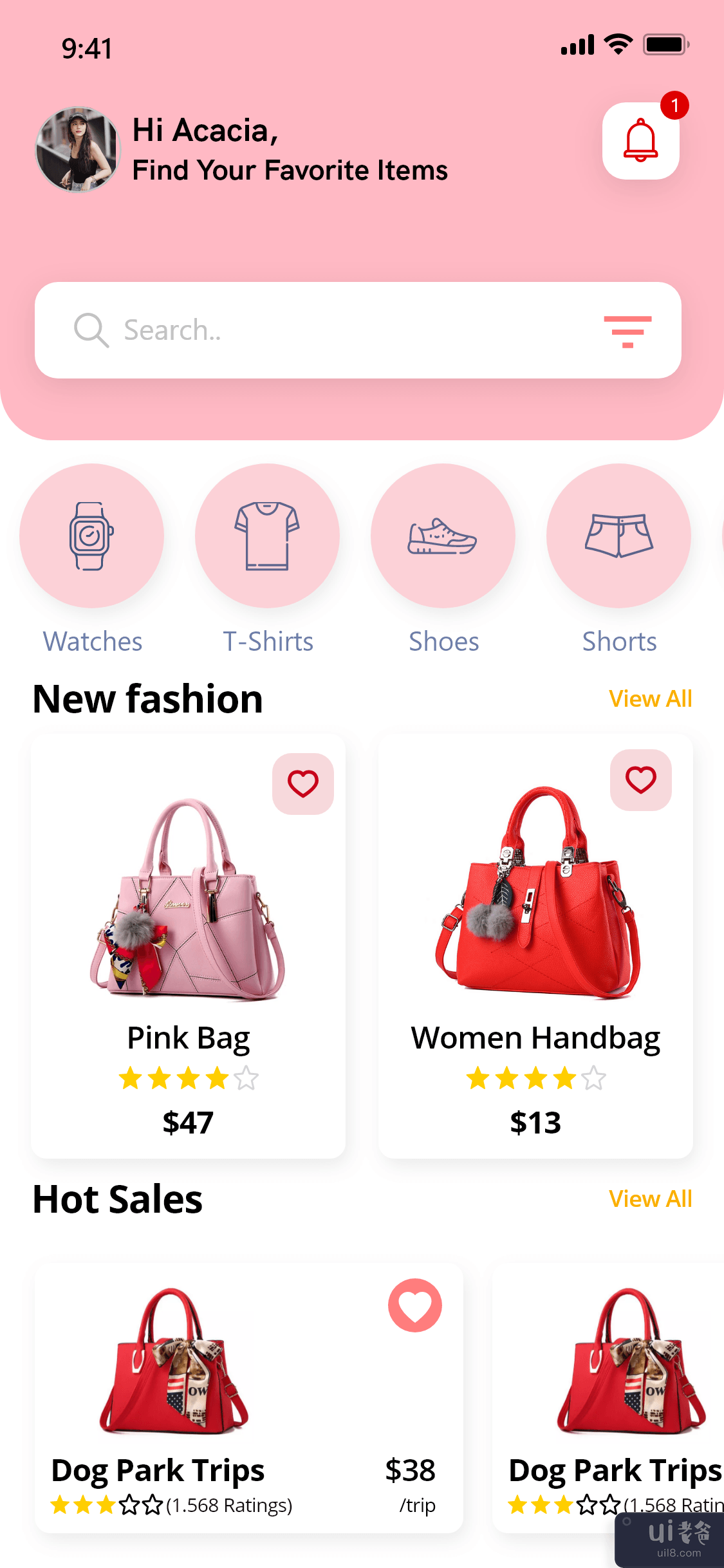 女士包的电子商务应用概念 - 在线购物商店(eCommerce App Concept For Ladies Bag - Online Shopping Store)插图