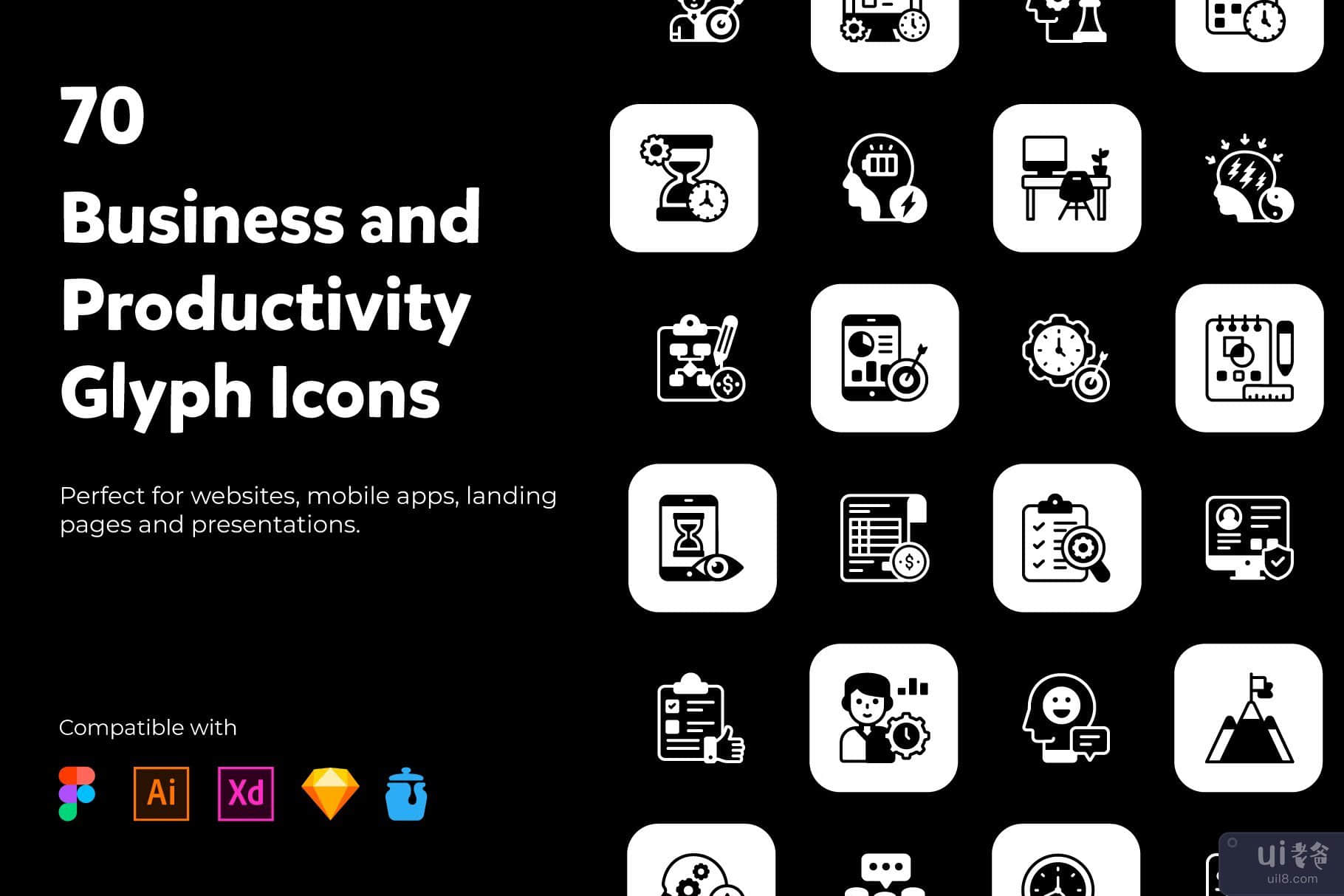 70 个生产力字形图标(70 Productivity Glyph Icons)插图6