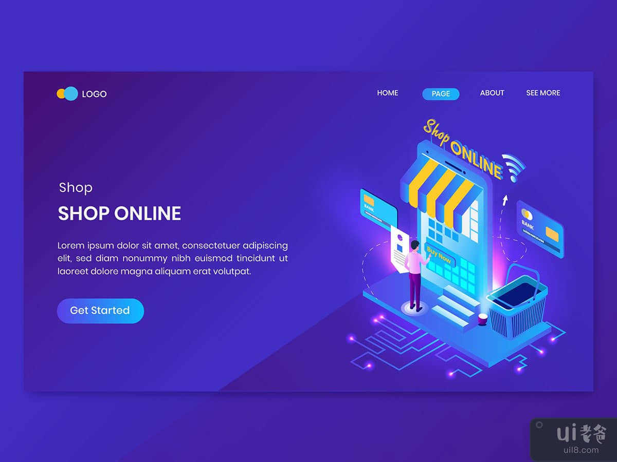 Shopping Online Isometric Concept Landing Page