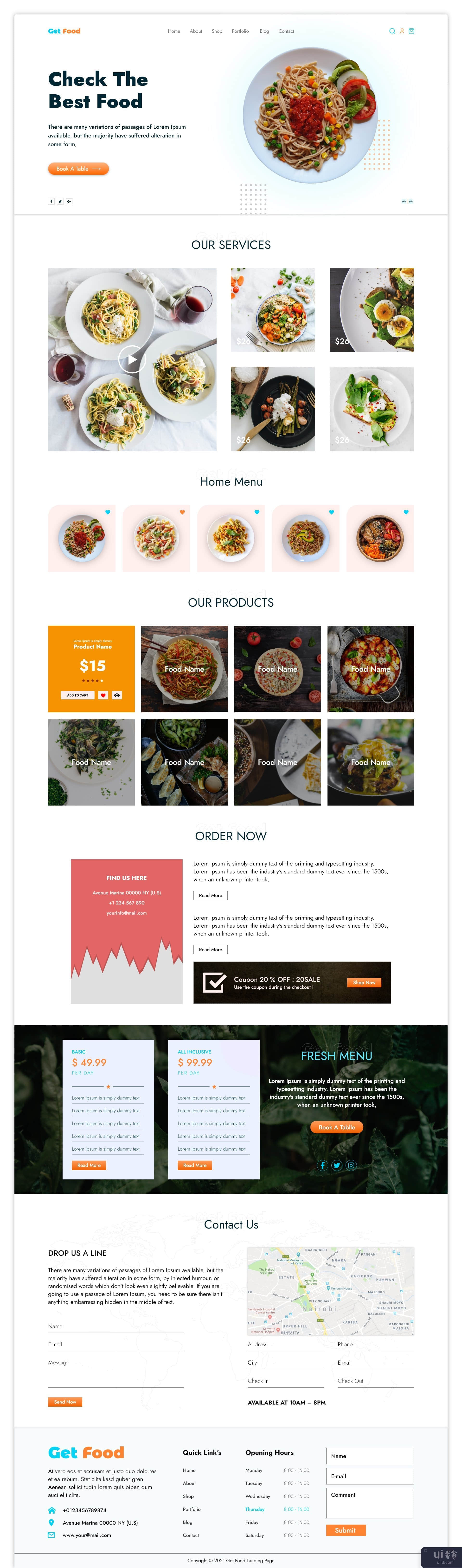 餐厅食品登陆页面模板。(Restaurant Food Landing Page Template.)插图