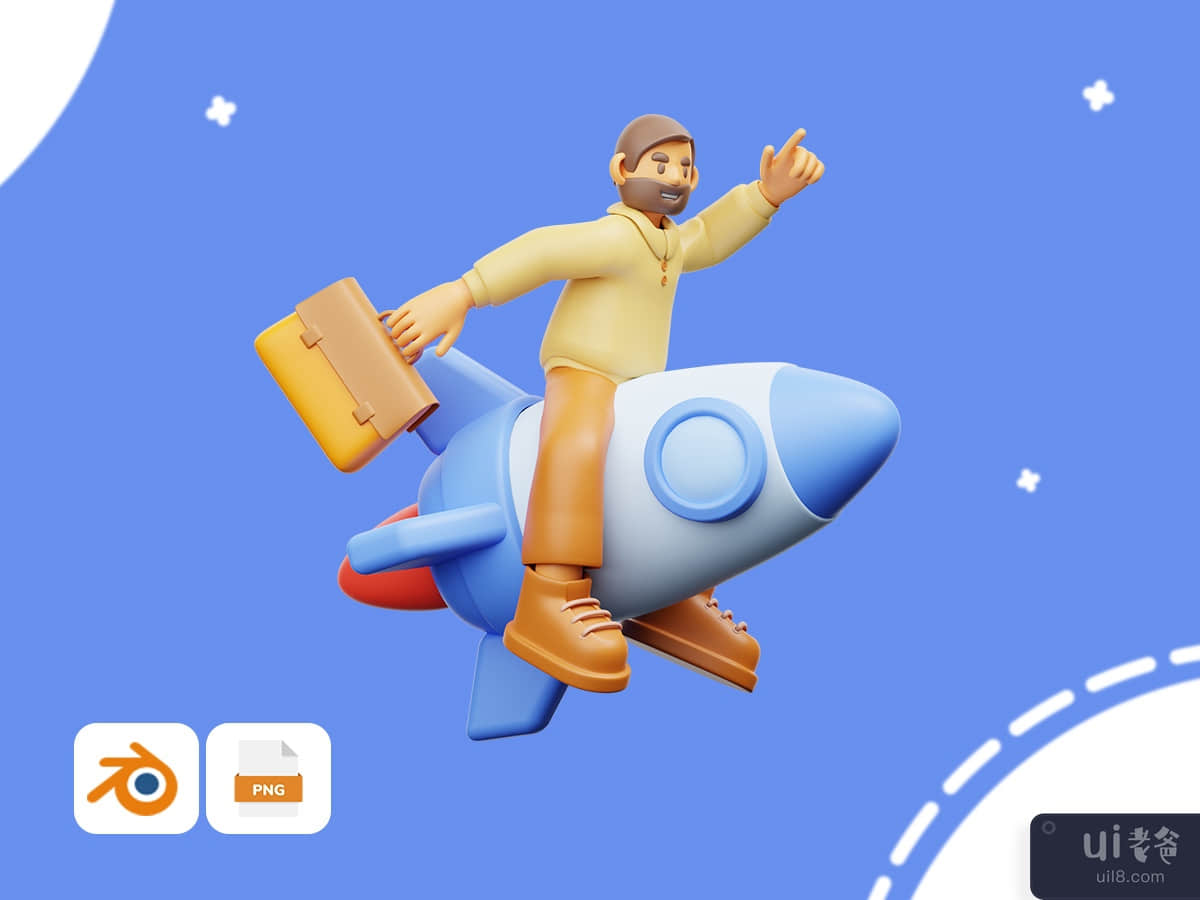 Businessman flying on rocket business  - Workly 3D Illustration Pack
