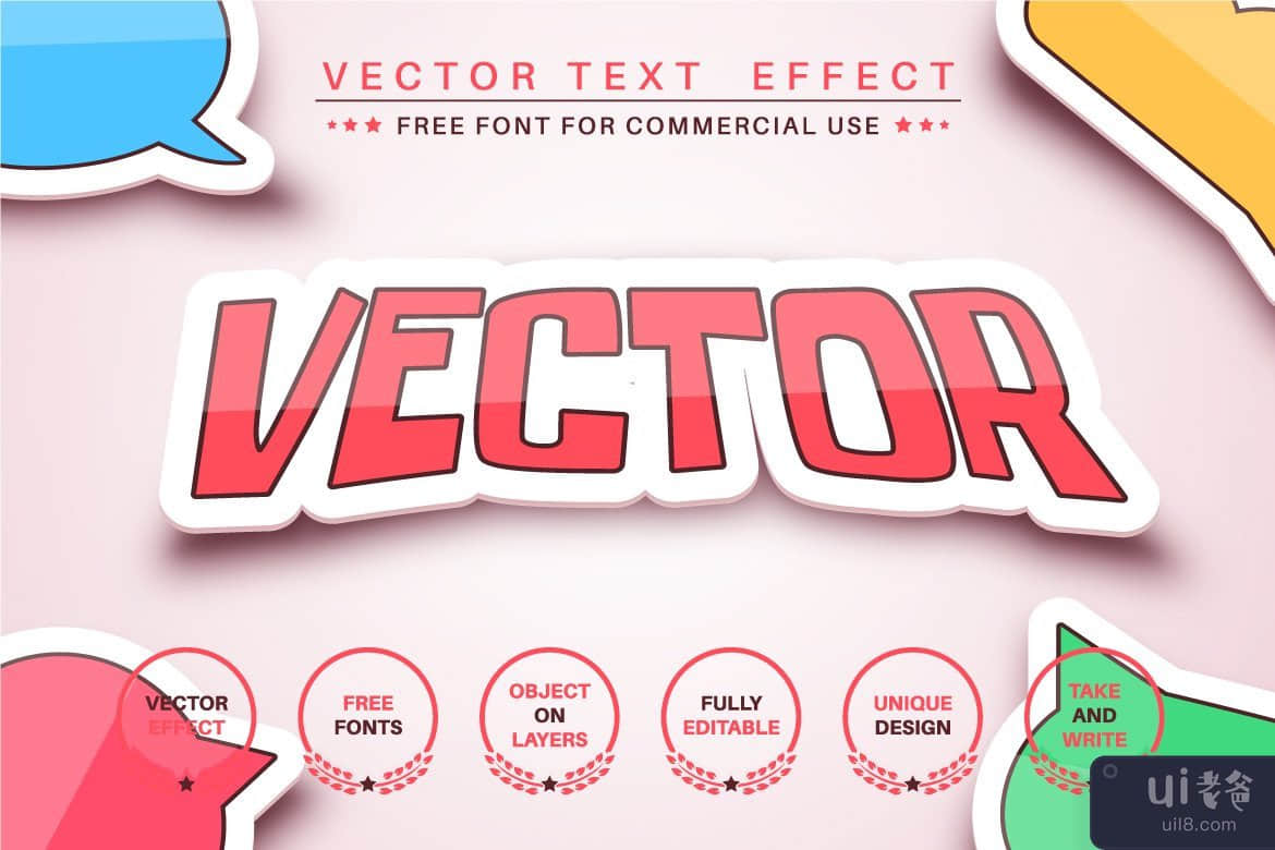 贴纸 - 可编辑的文字效果，字体样式。(Sticker - editable text effect, font style.)插图3