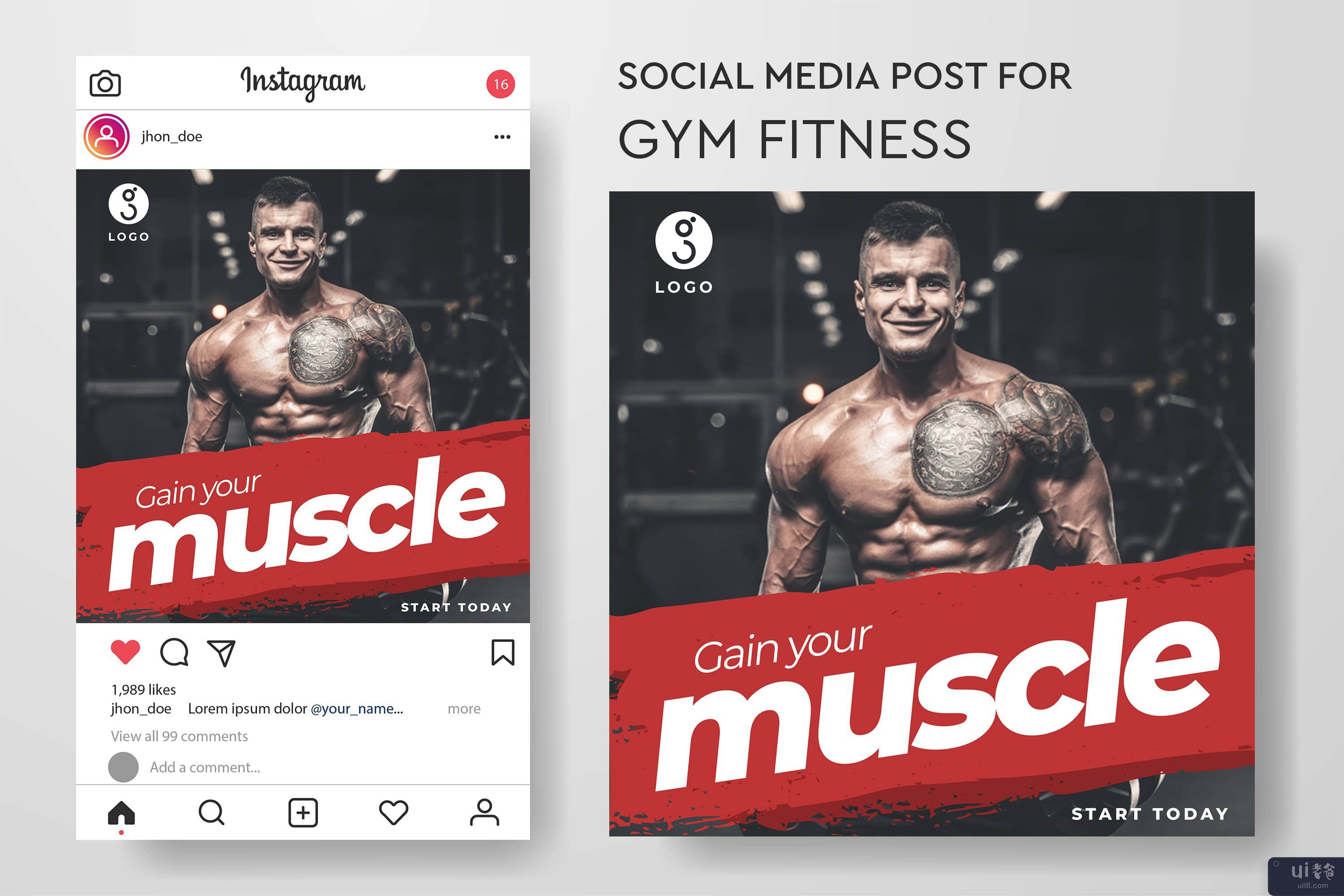 健身房健身的社交媒体帖子模板集合(Social media post template collection for gym fitness)插图2