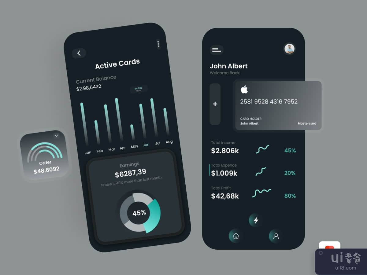金融黑暗主题应用程序UI(Finance Dark Theme App Ui)插图1