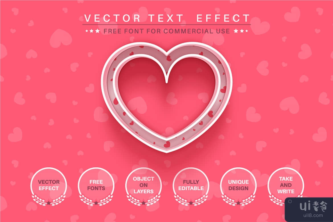 心爱-可编辑的文本效果、字体样式(Heart love - editable text effect, font style)插图4
