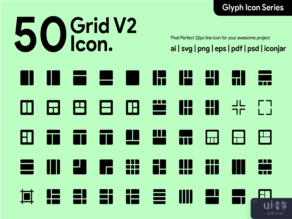 Kawaicon - 50 Grid V2 字形图标(Kawaicon - 50 Grid V2 Glyph Icon)插图1