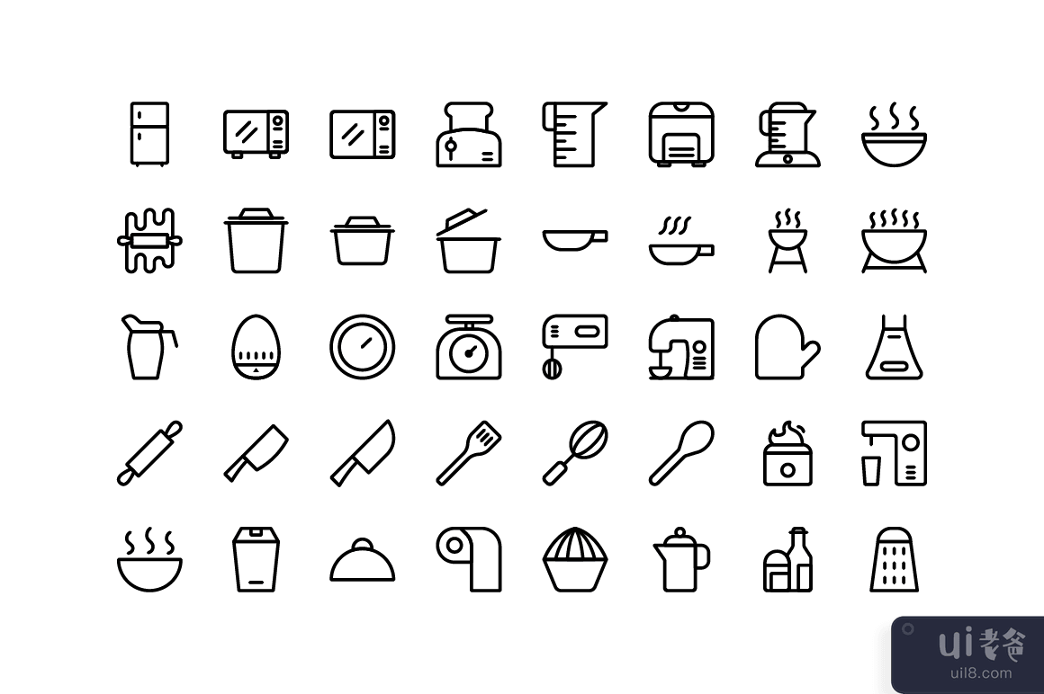厨房烹饪图标集矢量(Kitchen cooking icon set vector)插图1