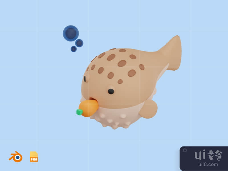 Puffer Fish - Cute 3D Water Animal