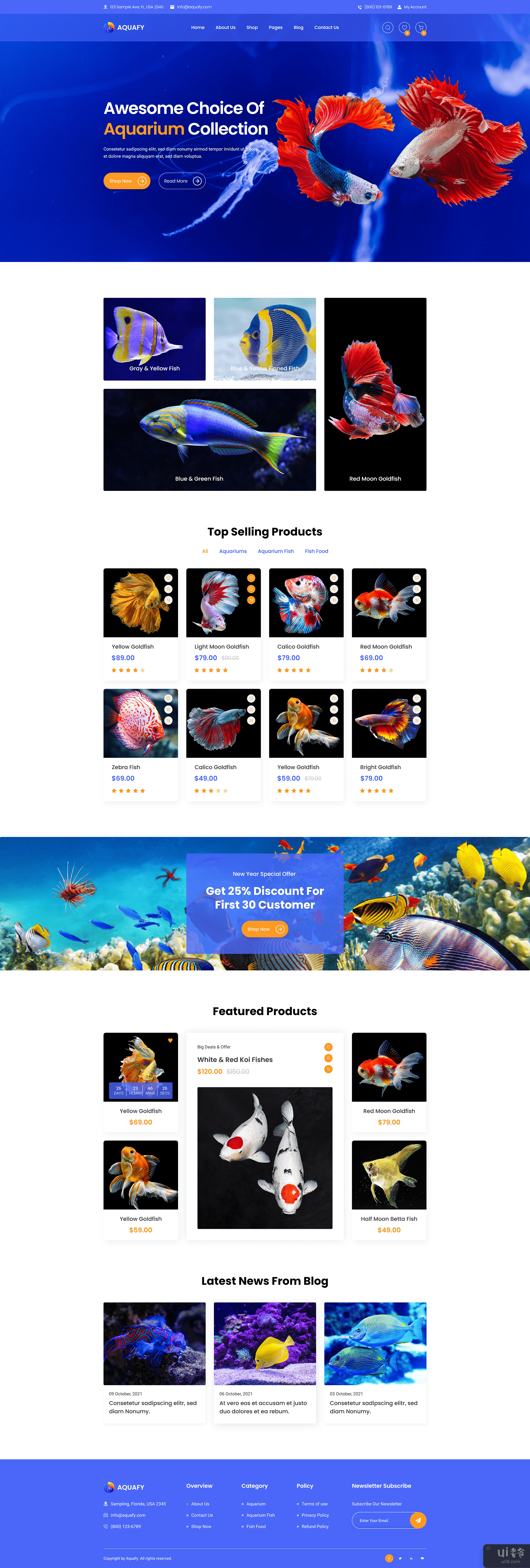 水族馆 - 鱼类电子商务登陆页面模板(Aquarium - Fish Ecommerce Landing Page Template)插图