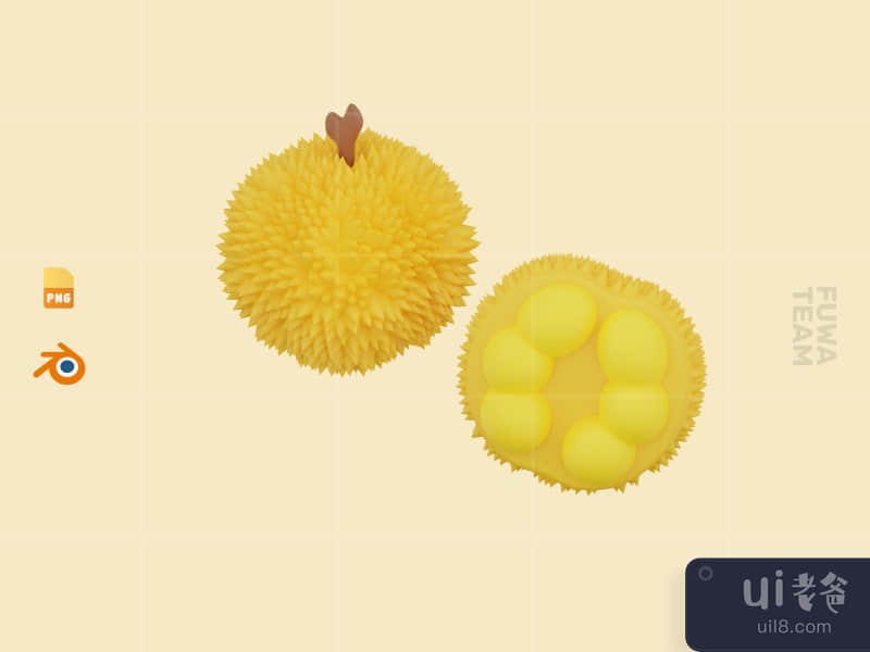 Cute 3D Fruit Illustration Pack - Durian