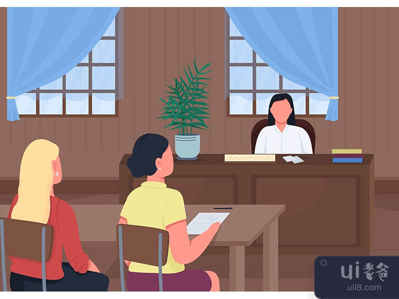 Courthouse flat color vector illustration