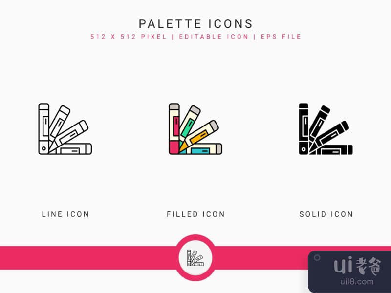 Palette icons set vector illustration with solid icon line style