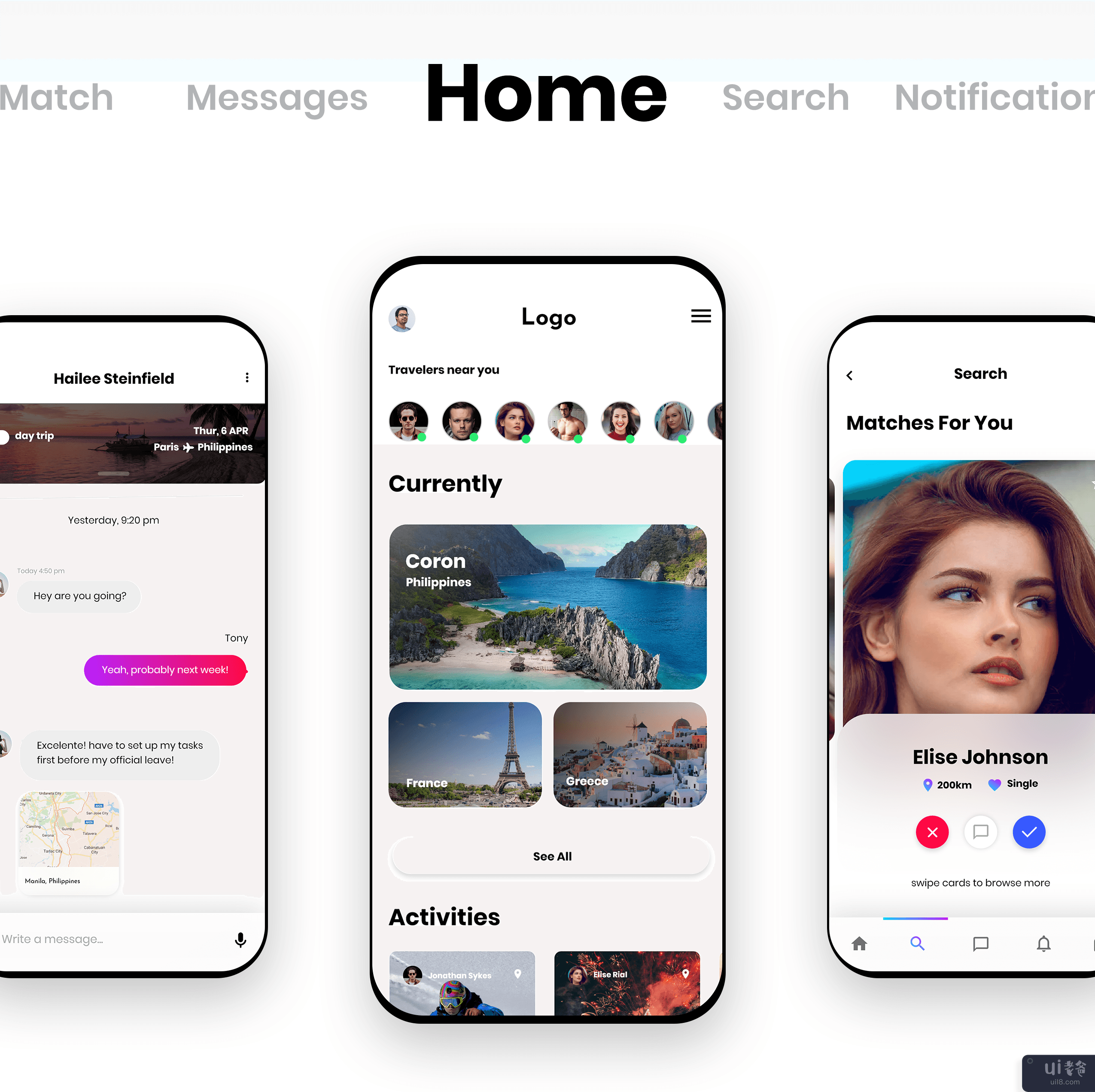 旅行和约会应用程序 - 移动 UI 套件(Travel & Dating App - Mobile UI KIT)插图3