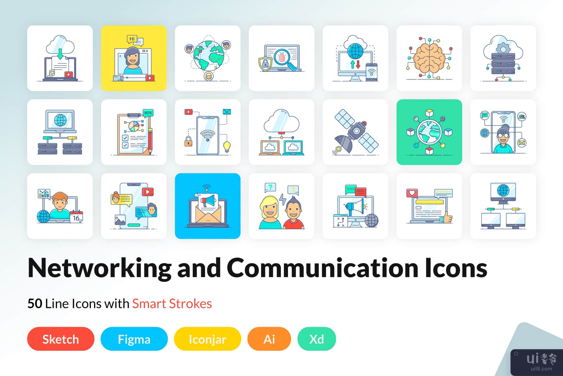 网络和通信平面图标(Networking and Communication Flat Icons)插图7