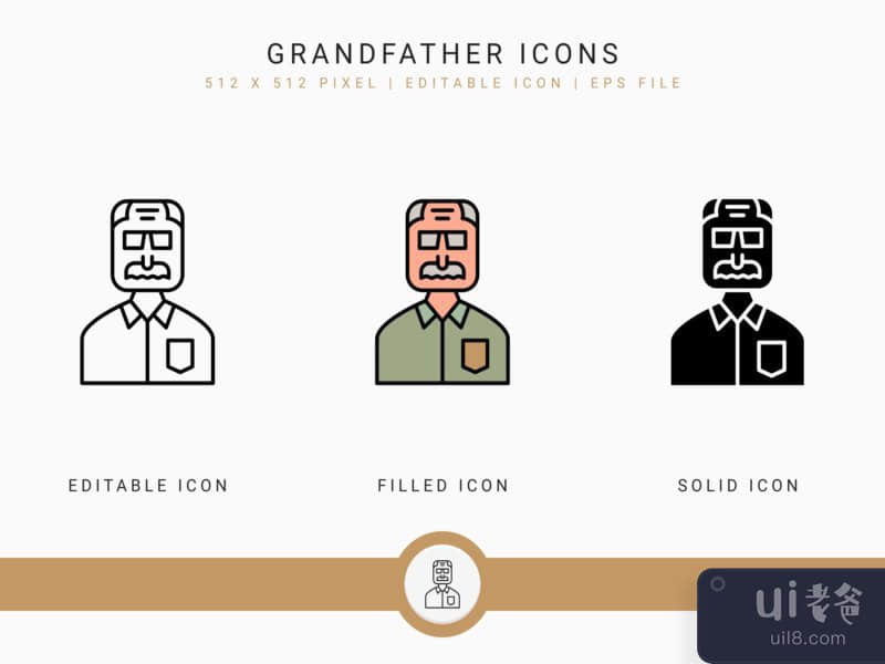 Grandfather icons set vector illustration with solid icon line style