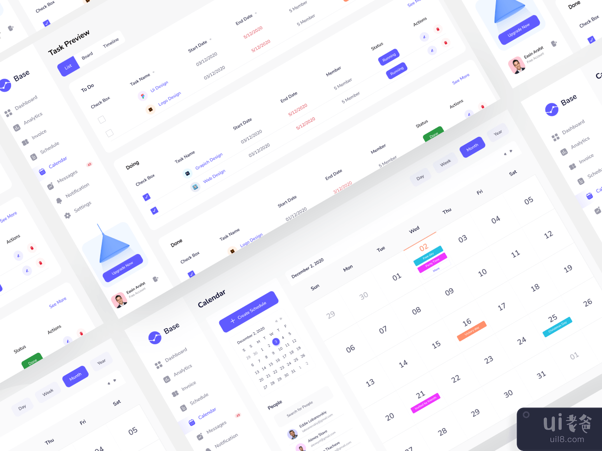 Saas Dashboard _ Task view, Calendar Month Page 