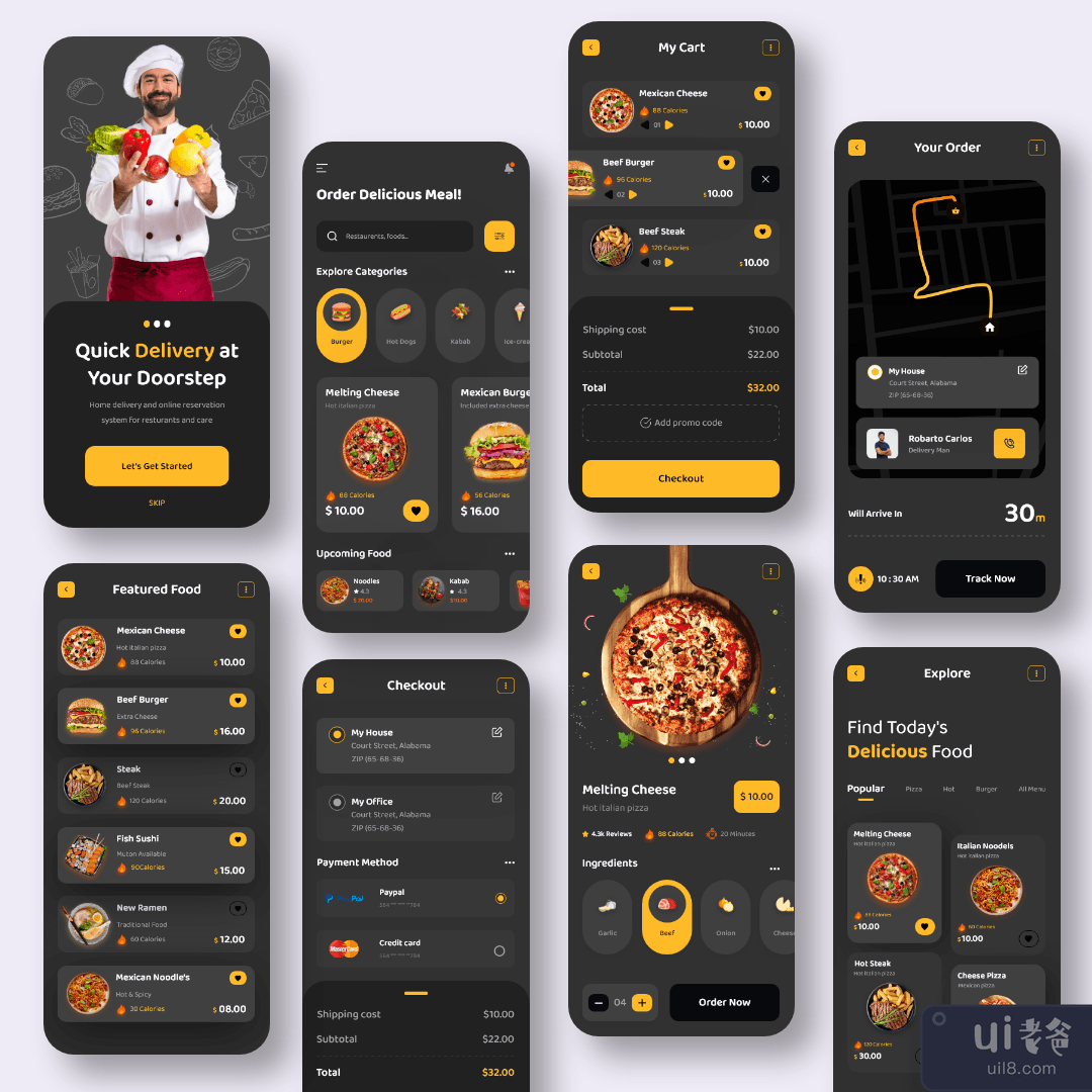 餐厅流动应用程式（深色版）(Restaurant Mobile Application (Dark Version))插图