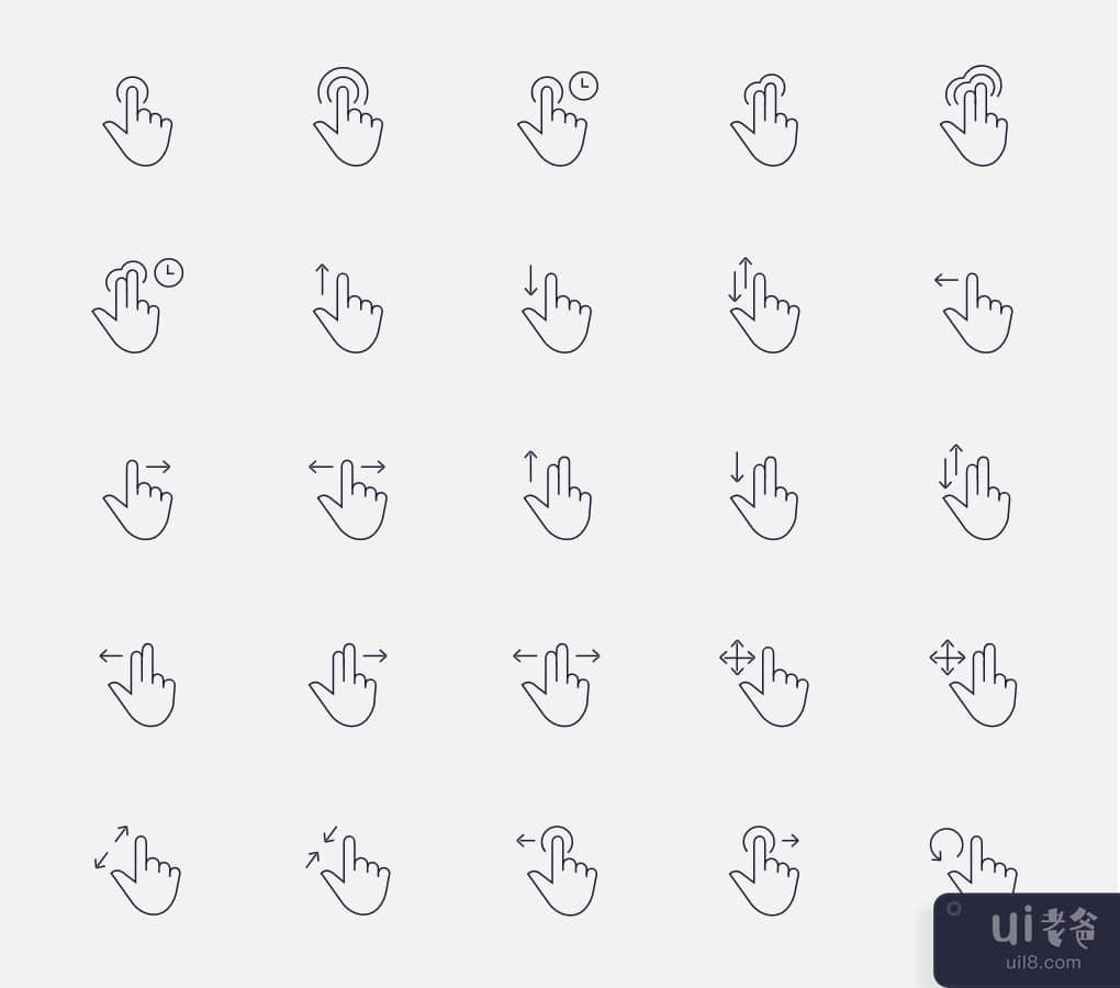 Illustrator 和 XD 中的 25 个新触摸手势图标(25 NEW TOUCH GESTURES ICONS IN ILLUSTRATOR AND XD)插图