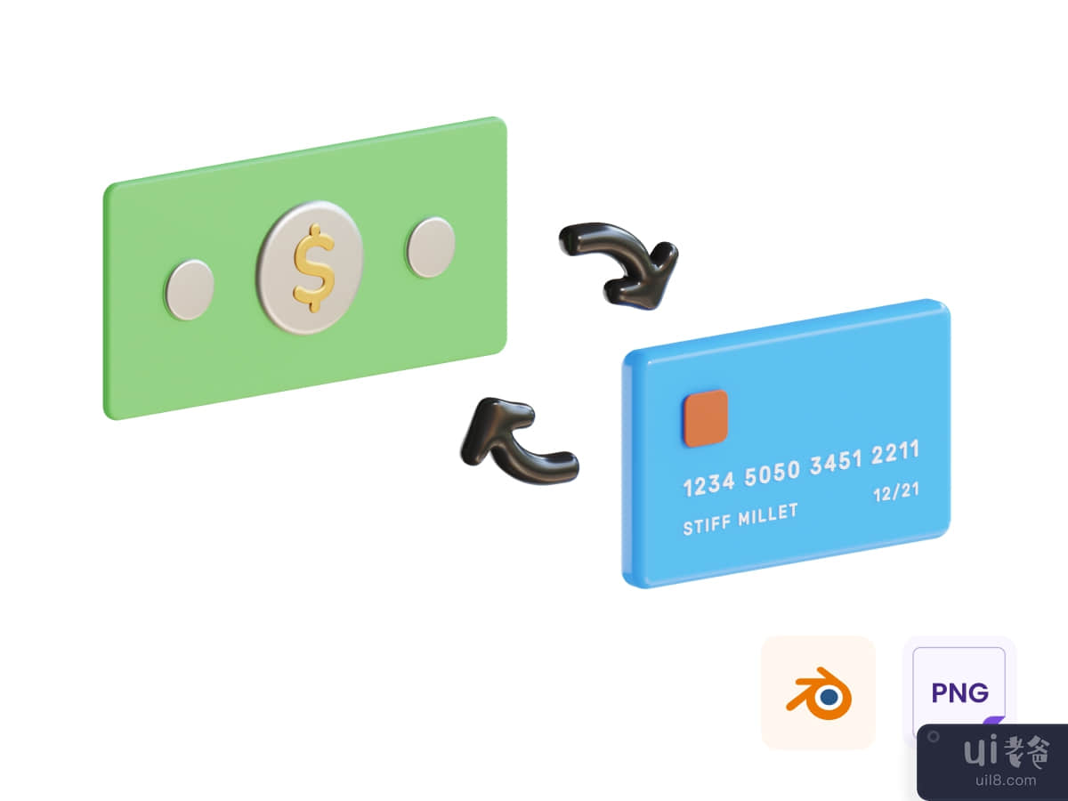 Money and Card 3D Icon