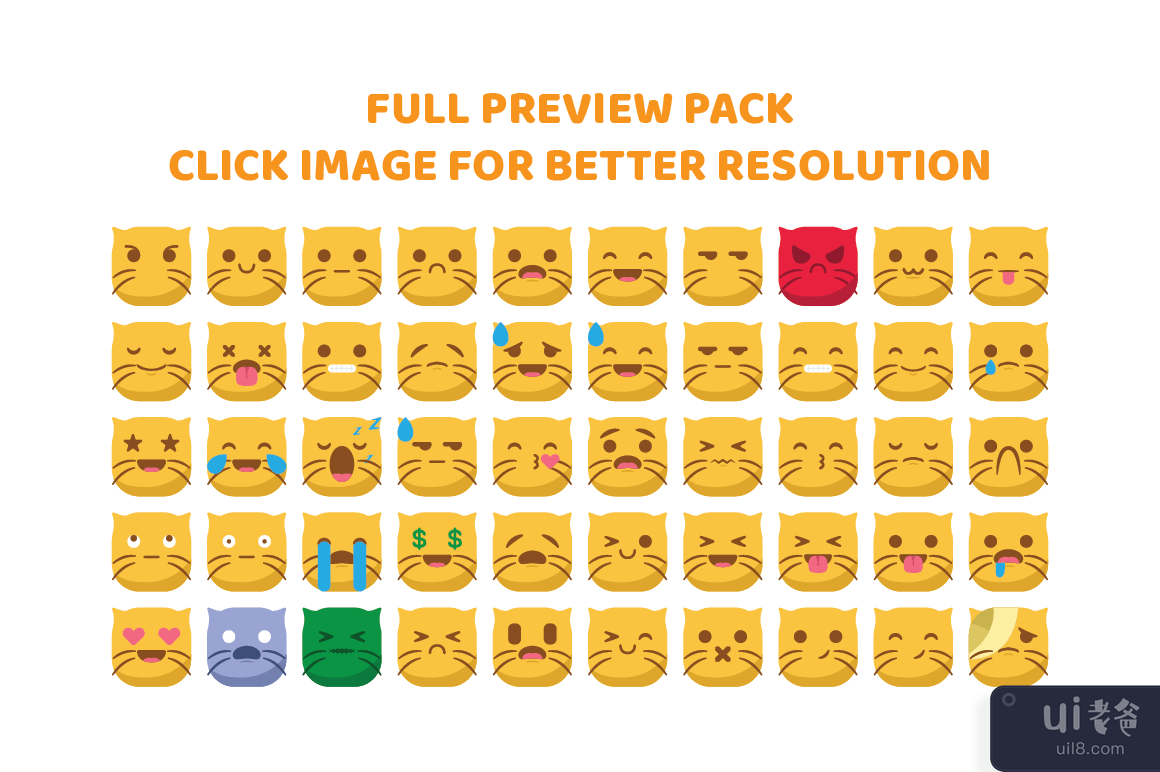 可爱的猫表情图释图标集矢量(Cute cat emoji emoticon icon set vector)插图