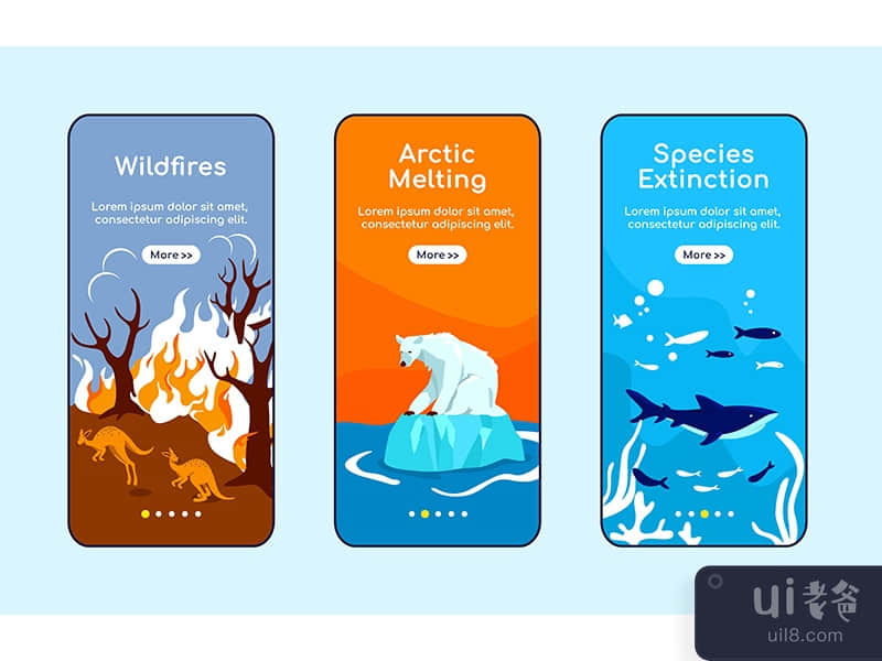 Human environmental destruction mobile app screen flat vector template