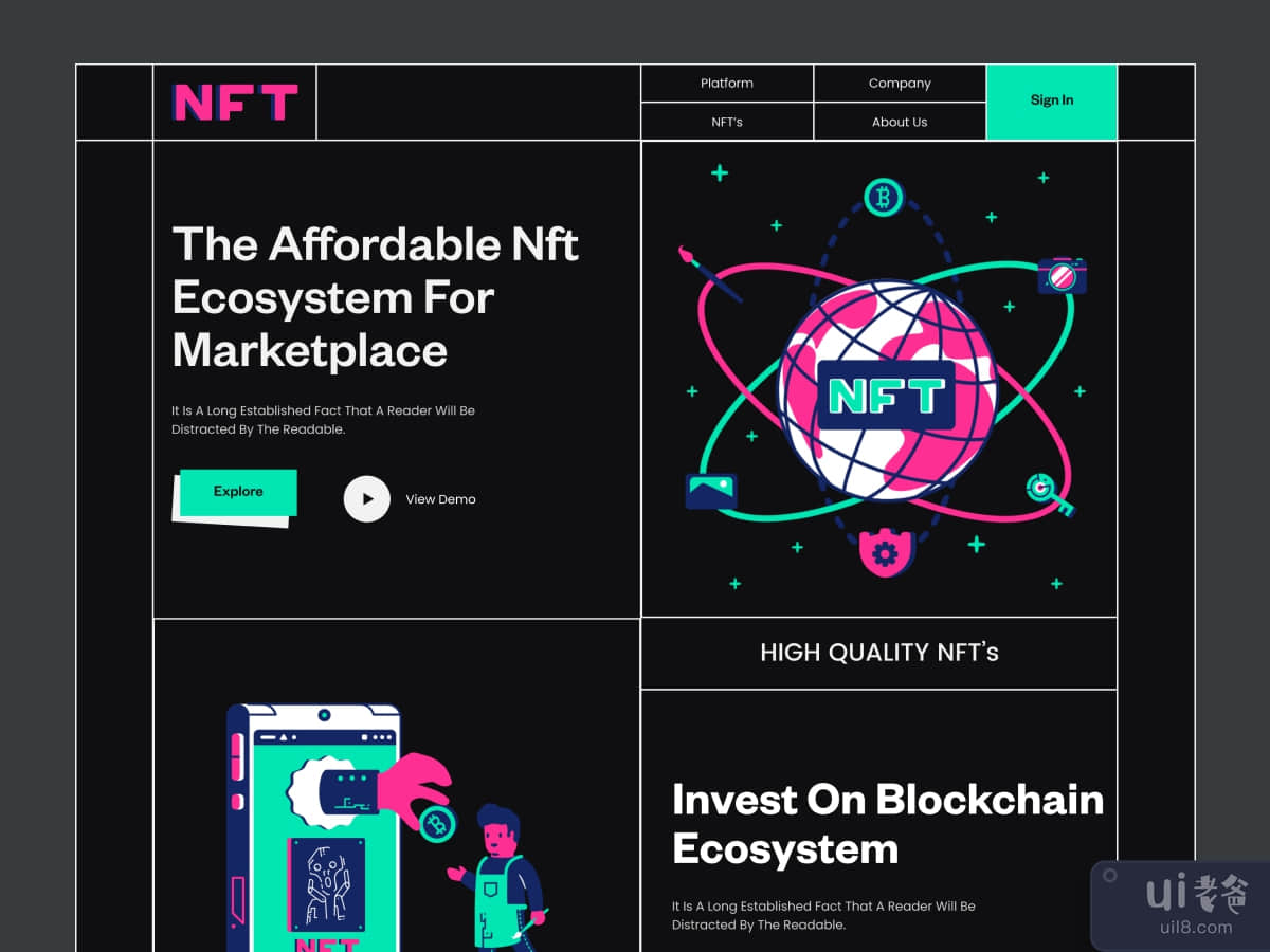 NFT Marketplace 完整登陆页面，(NFT Marketplace Full landing page,)插图