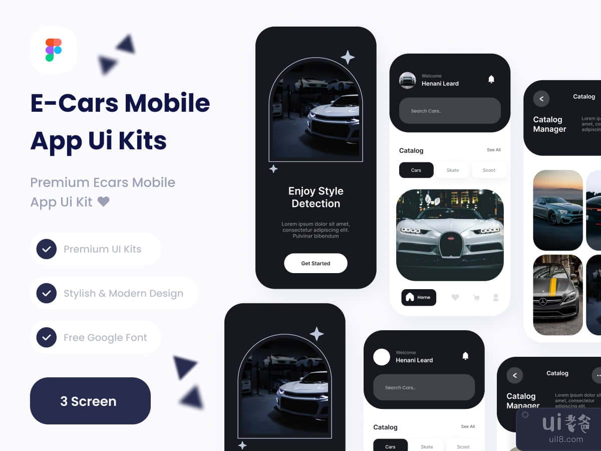e-cars  mobile app ui kits 