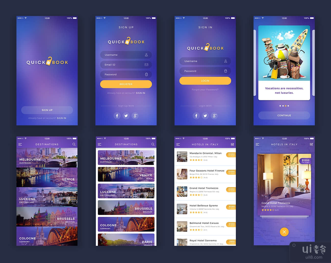 QuickBook 酒店预订 iOS UI 套件(QuickBook Hotel Booking iOS UI Kit)插图1
