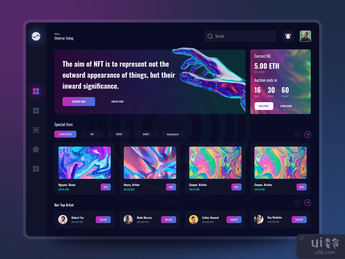 NFT Marketplace Dashboard Ui Design.