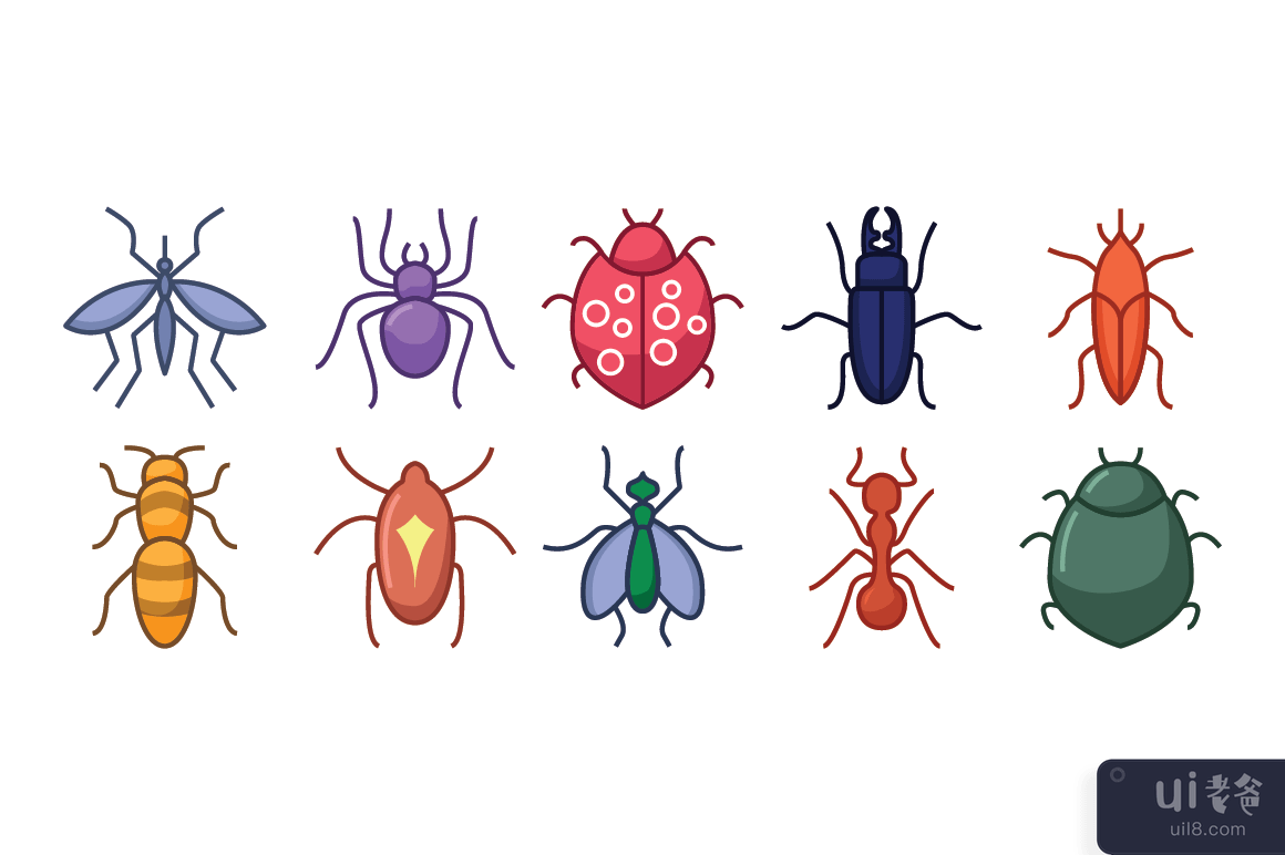 Bug 昆虫图标集矢量(Bugs insect icon set vector)插图2