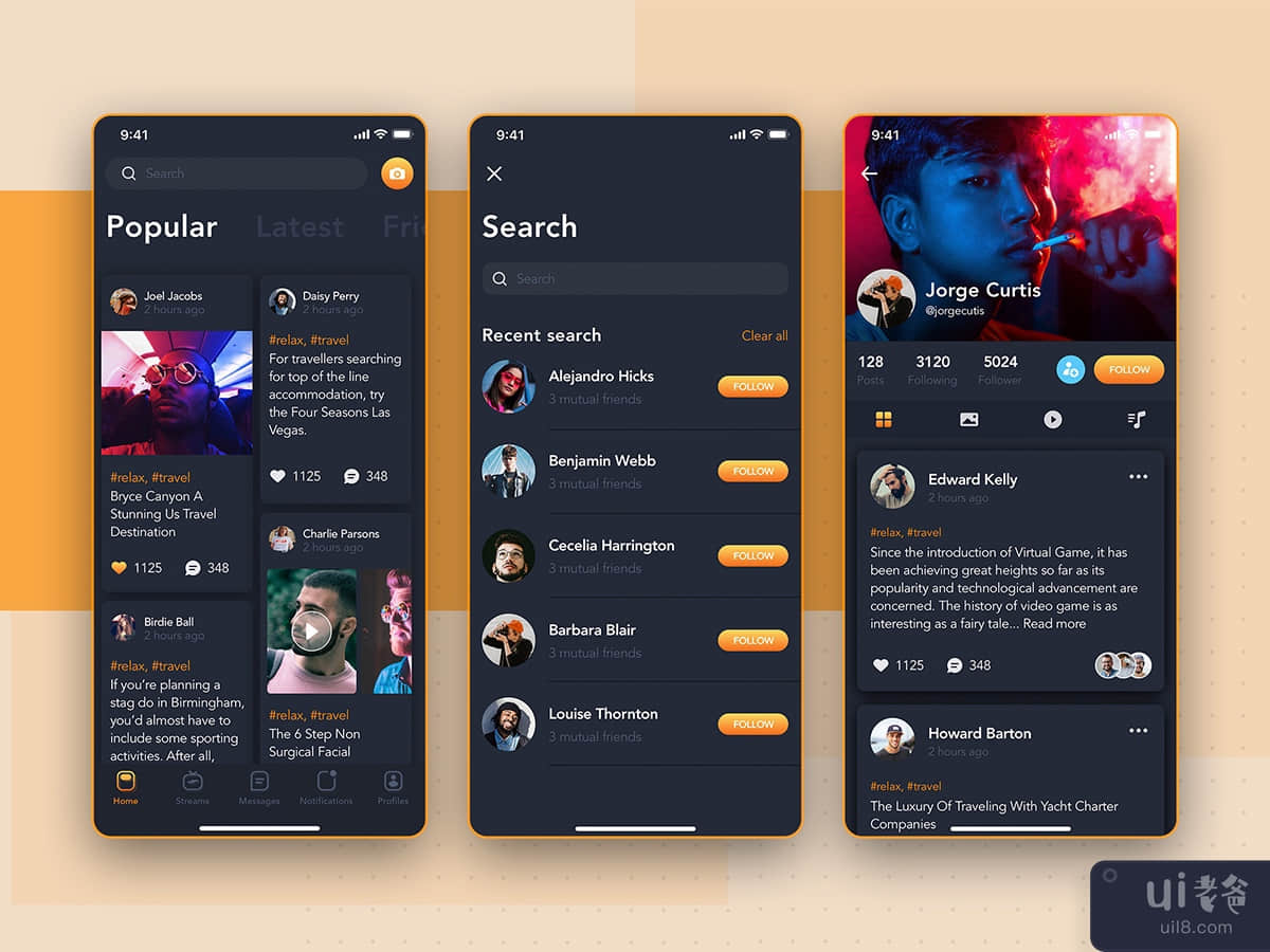 New feed , User profile - Social mobile UI concept