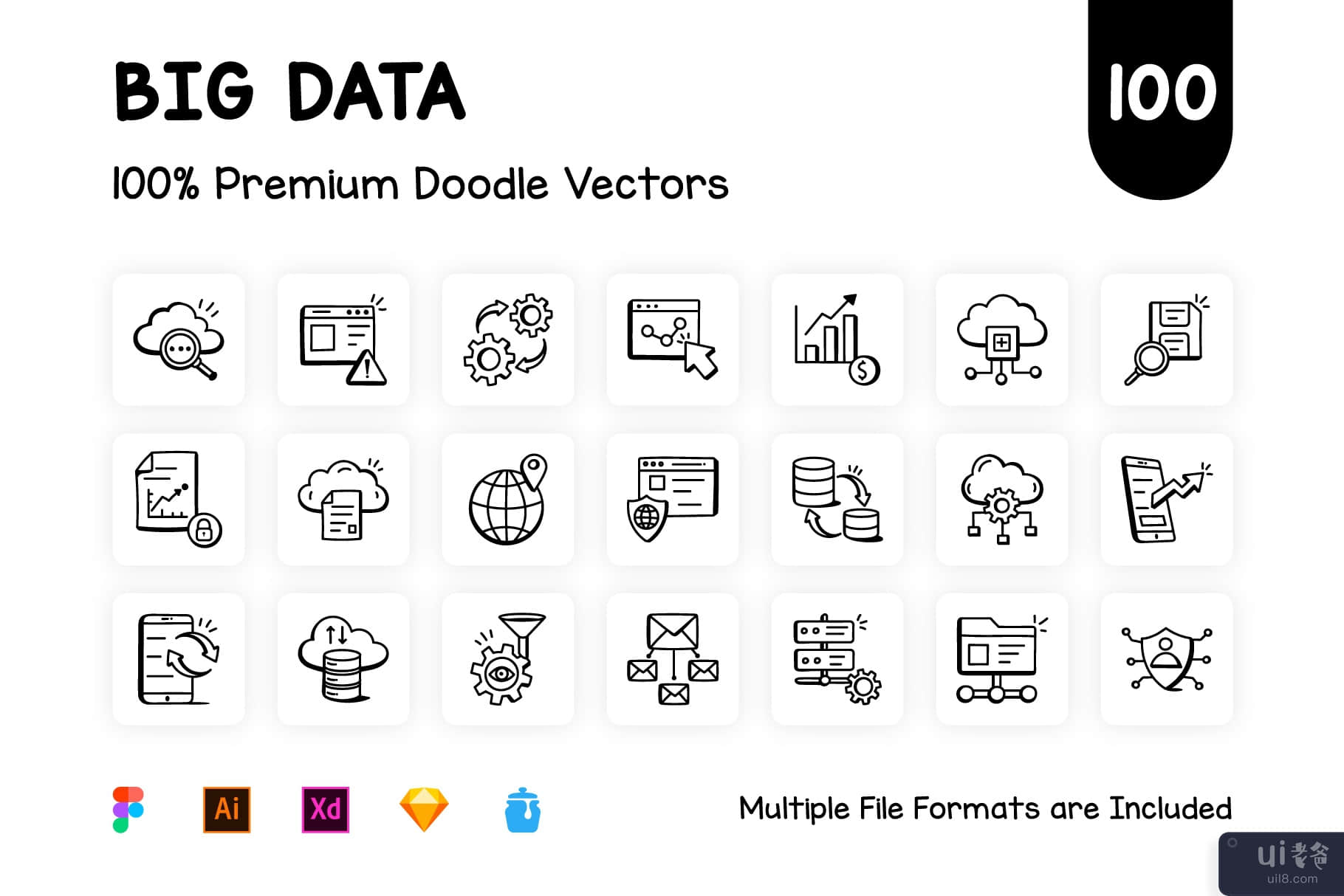 大数据图标集(Set of Big Data Icons)插图