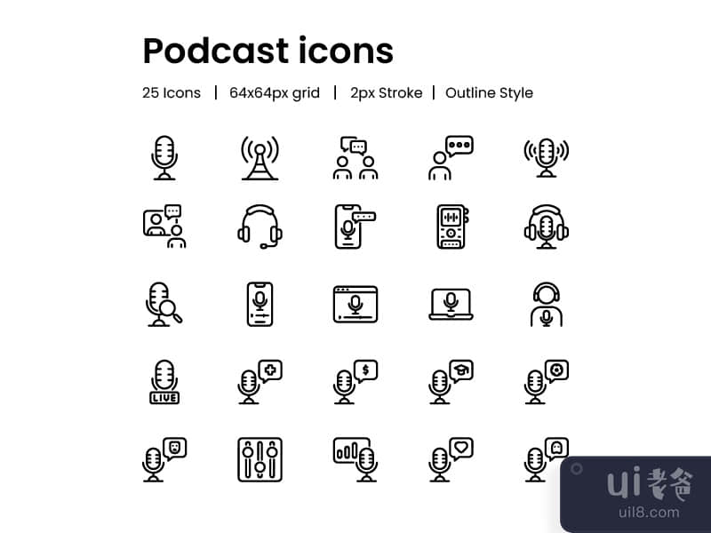 Podcast Outline Icon Set