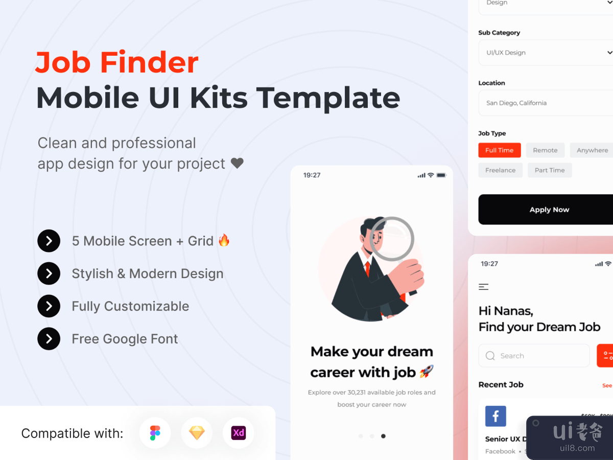 Job Finder Mobile App UI Kits Template